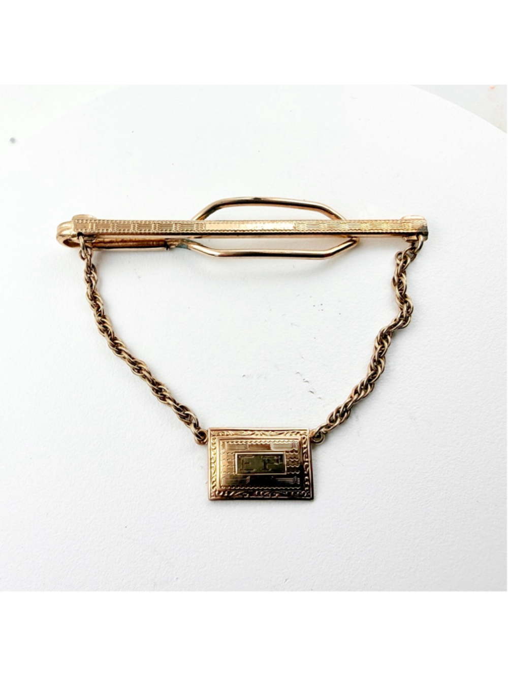 Vintage Hayward Gold Filled Tie Clip with Chain, Mid Century 1950s Mens Tie Bar - Picture 5 of 6